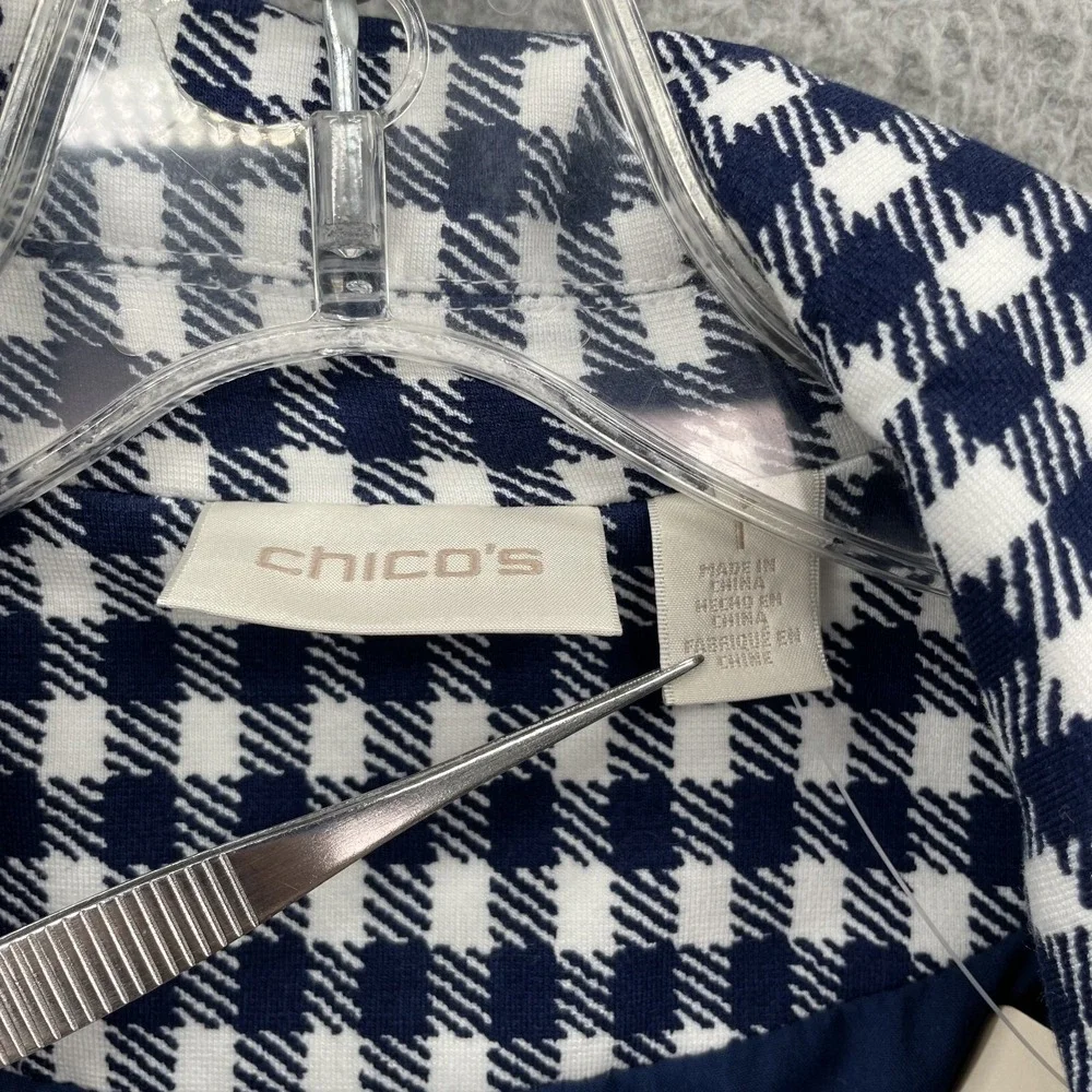 Chicos Moto Jacket Women 1 Navy Gingham Corpcore Sophisticated Travel Preppy 90s